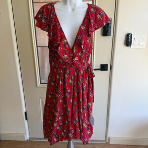 Anthropologie Maeve Rosalia Red FloralFaux Wrap Dress 8